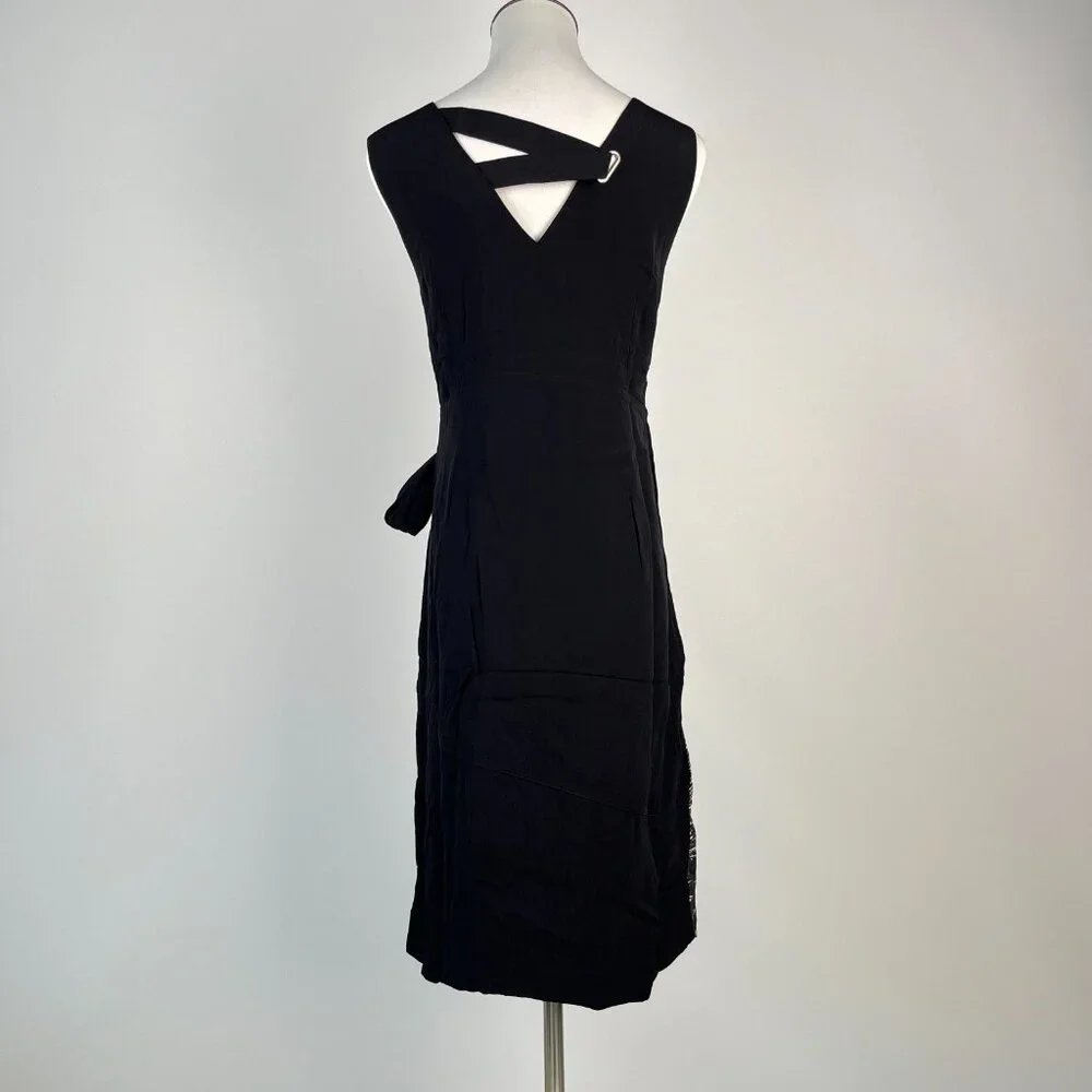 NWT Mint Velvet Beige / Peach Black Feather Pencil Midi TIE Dress US 4 UK 8 - Picture 8 of 13
